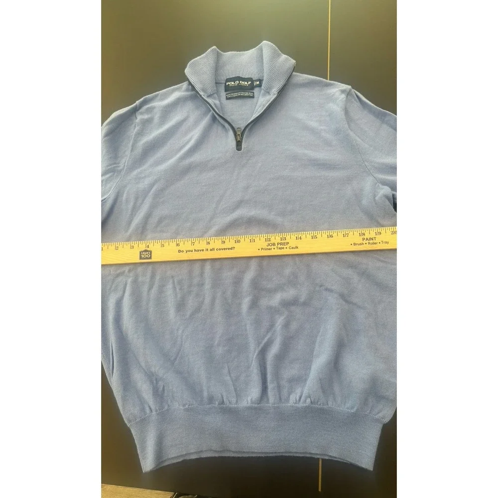 Polo Ralph Lauren Men's Blue Quarter Zip Pullover sweater 100%‎ wool Golf SIze M